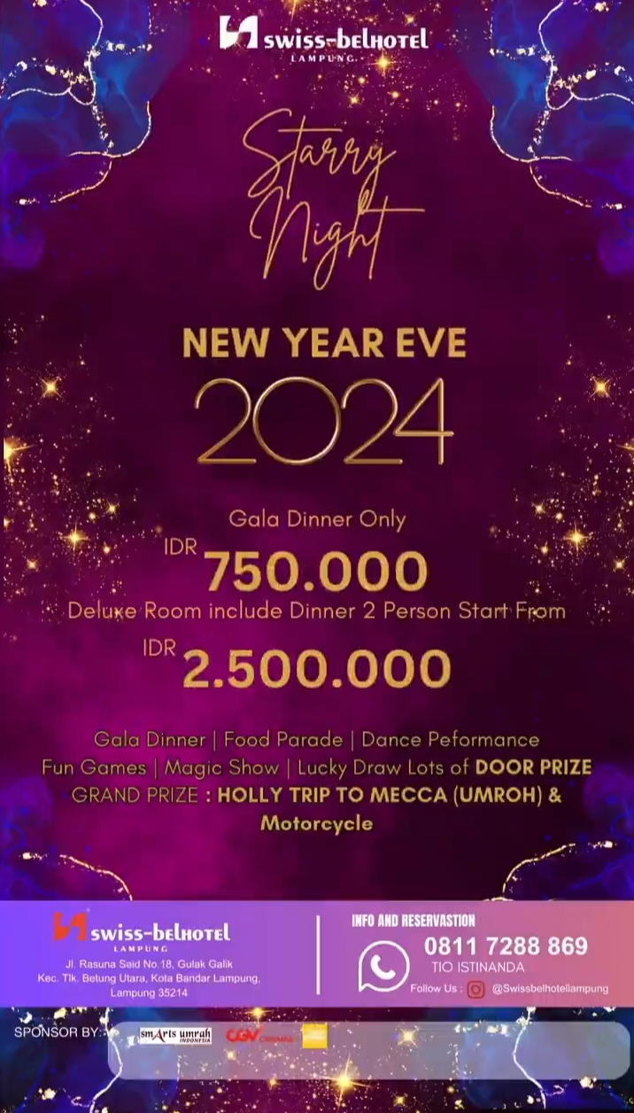 Starry Night New Year Eve 2024 di Swiss-belhotel Lampung
