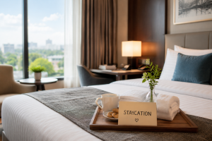 Staycation di kamar hotel modern dengan suasana nyaman dan fasilitas lengkap