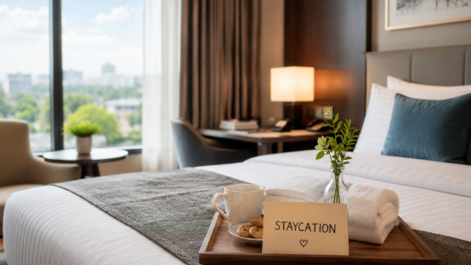 Staycation di kamar hotel modern dengan suasana nyaman dan fasilitas lengkap