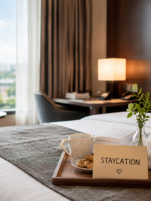 Staycation di kamar hotel modern dengan suasana nyaman dan fasilitas lengkap