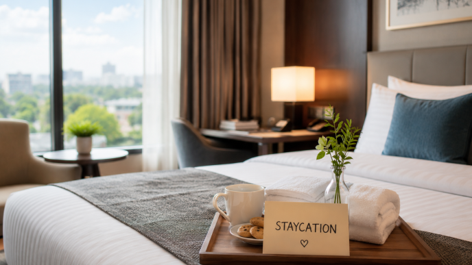 Staycation di kamar hotel modern dengan suasana nyaman dan fasilitas lengkap