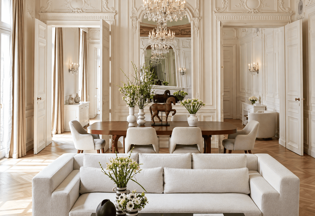 Interior mewah Maison Delano Paris dengan desain elegan bergaya klasik